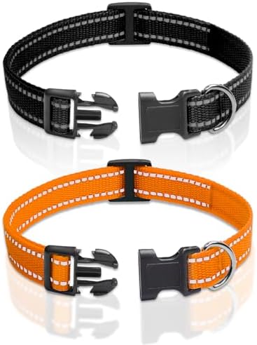 Replacement Shock Collar Strap with Metal Ring, Reflective Nylon, Black/Orange, 3/4 Inch x 28 Inch, Compatible with Multiple Training Collars, 2 Packs