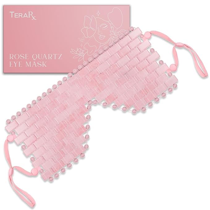 TeraRX® Rose Quartz Eye Mask – Authentic Crystal Eye Mask for Facials with Adjustable Straps – Natural Quartz Stone Relief for Relaxation, Puffiness, Fatigue & Dark Circles