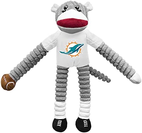 Littlearth NFL Miami Dolphins Sock Monkey Pet Toy, Team Color, One Size