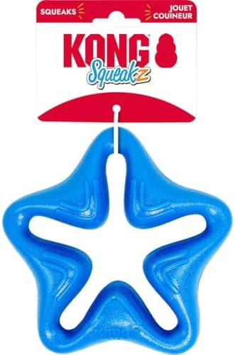 KONG Squeakz Dog Toy – Durable Rubber Fetch & Chew Toy with Squeakers, Interactive Enrichment Toy for Active Dogs (Star, Medium)