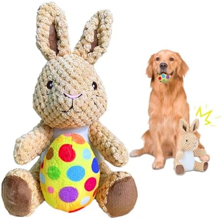 Easter Dog Toys,Easter Rabbit Bunny Egg Plush Squeaky Toys,Easter Rabbit Plush Squeaky Chew Toys for Small Dogs