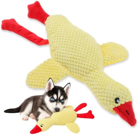 Dog Toys for Aggressive Chewers, Goose Chew Toy for Dogs, Squeaker Crinkle Plush Toy, Tough Interactive Dog Chew Toys, Yellow