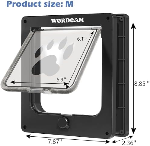 Wordcam Cat Door for Interior/Exterior, for Pets Waist≤5.9", Medium, Black