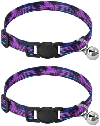 Retro Neon Purple Gradient Sun Easy to Wear Pet Collars 2 Pack for Cats