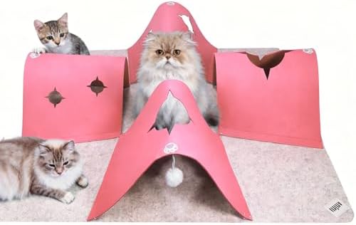 4-Way Cat Tunnels for Indoor Cats, Interactive Toys with Plush Ball