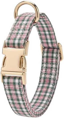 Soft Cotton Dog Collar Classic Plaid Pet Collars with Metal Clasp for Large Dogs with Sensitive Skin, Heritage Red Green