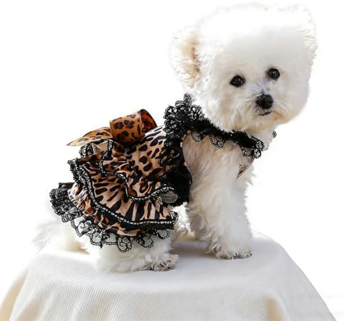 Dog Lace Leopard Print Dress Cat Suspender Skirt, M | Summer Autumn Small & Medium Pet Party Dress For Yorkie Maltese Chihuahua Pug Shih Tzu Toy Poodle French Bulldog