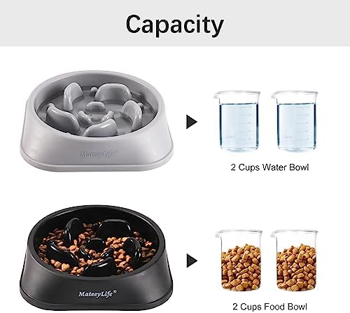 MateeyLife 2-Pack Slow Feeder Dog Bowls, 2 Cups, Dog Puzzle Feeder Bowl