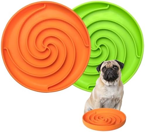 Bifeaw Slow Feeder Dog Bowls, Dishwasher Microwave Safe Silicone Puppy Puzzle Bowl with Non-Slip Design for Eating (Green and Orange)