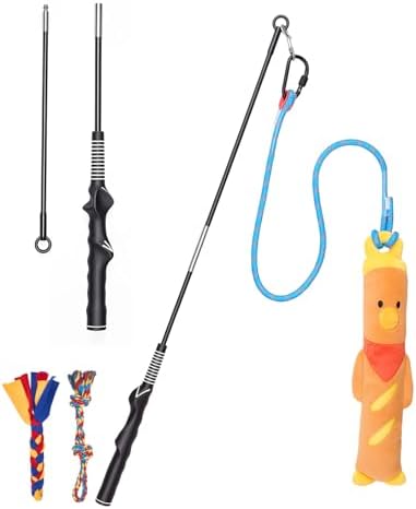 BurgeonNest Flirt Pole for Dogs with 3 Replacement Toys