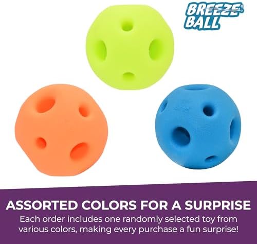 Multipet Breeze Balls for Dog - Bevel Tech Interactive Dog Toy w/Holes for Breathing - Flotable Ball for Dogs - Pet Toy for Chewing & Playing (1 Count, 3”, Random Color Surprise)