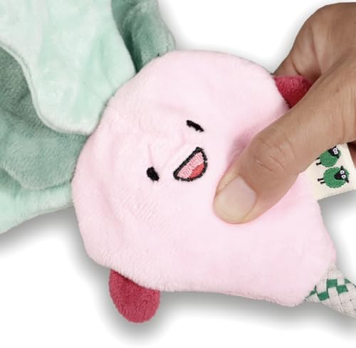 Green Sheep Interactive Plush Dog Toy, No Stuffing Squeaky Toy with Recycled Cotton Rope for Medium to Large Dogs, Chew Toy, Radish