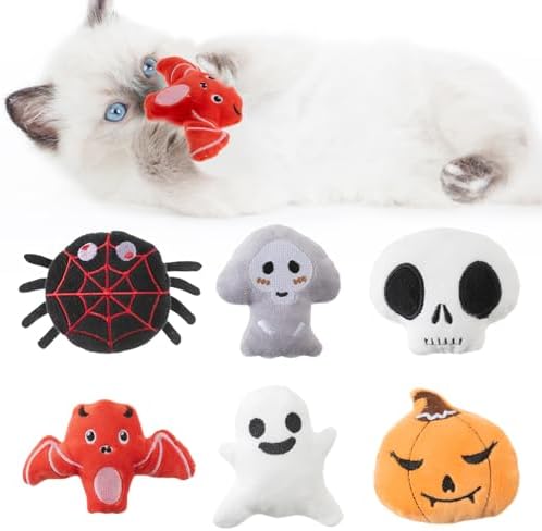 6pcs Halloween Catnip Toy，Indoor Pumpkin Ghost Shaped Cat Toy Plush Interactive Chew Bite Toys for Cat Kitten Indoor Festive Holiday Cat Lover Gift