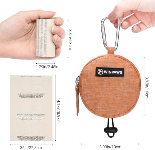 Dog Poop Bag Holder for Leashes- Dog Treat Pouch with Waterproof Zipper,Puppy Training Small Bag with Carabiner & Bungee Toggle,Two Pockets for Dry or Wet Treats-Pet Travel Walking Essentials (Orange)
