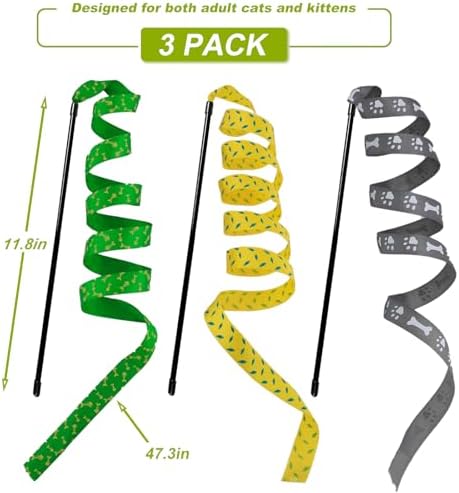 Interactive Cat Toy Wand, Cat Teaser Wand Rainbow String for Bored Indoor Adult Cats and Kittens (3 Pack String)