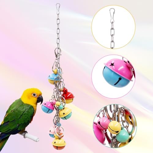 Oooct Bird Swing Bells Toys, Colorful Parrot Metal Bells, Hanging Bird Chewing Toys, Bird Cage Accessories, Suitable for Small to Medium Birds Budgie Lovebirds Conures Parakeets Cockatiels Rats