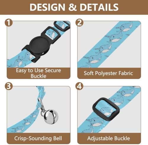 Cute Whale Blue Breakaway Cat Collars with Bell 2 Pack Cat Collar Adjustable Length 10.6" to 17.1"