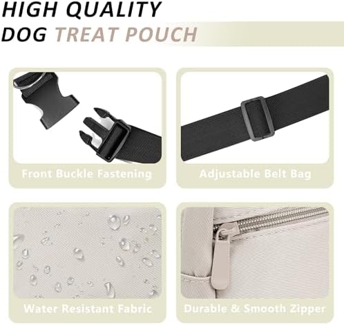 Puppy Dog Treat Pouches for Pet Training Treat Bag, Dog Walking Fanny Pack with Carabiner, Built-in Poop Bag Dispenser & Reuse Dog Poop Holder, Puppy Pet Treat Waist Belt (Cream)
