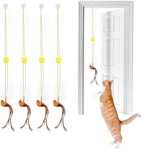 miwoowim 4PCS Feather Bird Cat Wand Refills &,Door Hanging Suction Cup Set