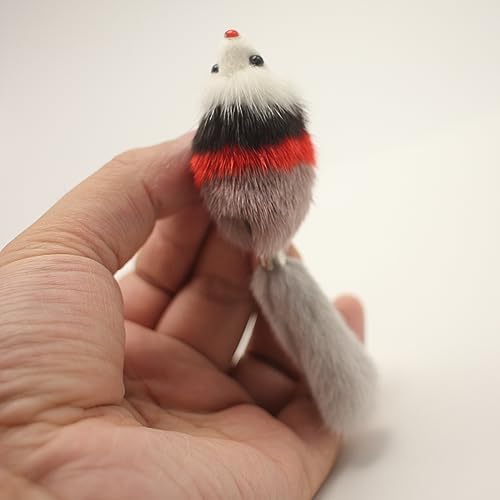 Fosrion Real Mink Fur Cat Toy with Three Section Retractable Carbon Fiber Rod for Cats (3 Mink Fur Mouse, Only Tail)