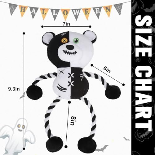EXPAWLORER Halloween Dog Toys for Aggressive Chewers, Interactive Doggie Squeaky Bear Toy, Indestructible Plush Toys with Crinkle Paper, Durable Chewing Toys for Small Medium Large Dogs