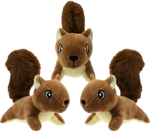Squirrel Plush Dog Toy Squeaky Toy, Interactive Hide and Seek Replacement Dog Toys for Small & Medium Dogs (3Pcs Squeaky Squirrel C)