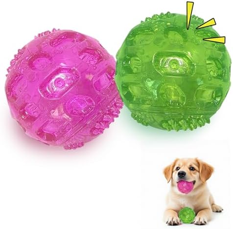 RICHIE Ultra Durable Squeaky Dog Balls 3 Inch for Large Medium Dogs, Tough Chew Toys for Aggressive Chewers, Floating Fetch Balls for Pool Play, Teeth Cleaning Dog Toys 2 Pack Red + Green