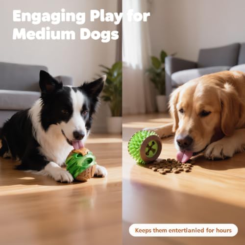 MECOOL 2PCS Durable Dog Chew Toys, Squeaky Chew Ball & Treat Dispensing Toy, Tough Nylon Ends & Natural Rubber for Aggressive Chewers, Interactive Puzzle Toys for All Breed Dogs,Bacon Flavored,Green