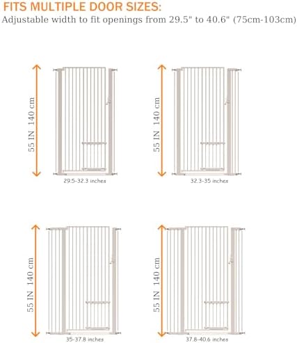55.11" Extra Tall Cat Gate 29.5-40.6 Wide Pat Gate with Small Cat Door Safety Pet Gate NO Drilling Pressure Mount Kit for Cats and Dogs Indoor Doorways liveing Room Bedroom