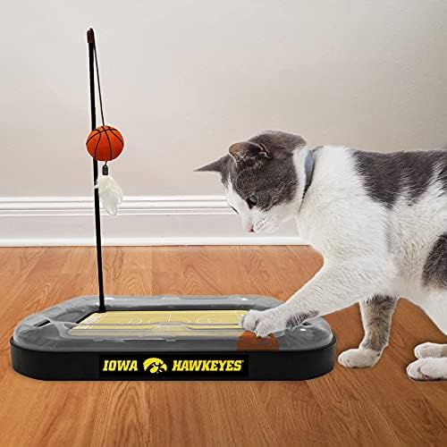 CATS SCRATCHER NCAA Iowa Hawkeyes Basketball Court CAT Scratcher Toy with Catnip Filled Plush Basketball Toy & Feather Cat Toy Hanging, with Jingle Bell Interactive Ball Cat Chasing 5-in-1 Kitty Toy
