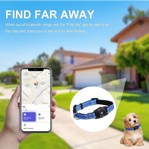 Tracking Collar for Dogs Waterproof Adjustable Air Tag Dog Collar Holder, Comfortable Dog Collars for Small Medium Large Dogs (Blue, L)