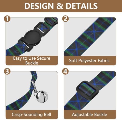 Tartan Plaid Lines Navy Metal Bell Included Puppy Collar 2 Pack Cat Neck Collar