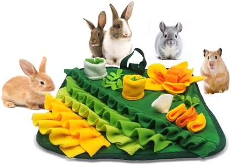 Rabbit Foraging Mat,Bunny Snuffle Mat for Small Animals Puzzle Toys Pets Interactive Feeding Mat for Guinea Pigs Hedgehog Chinchilla Puppies (Green, S)