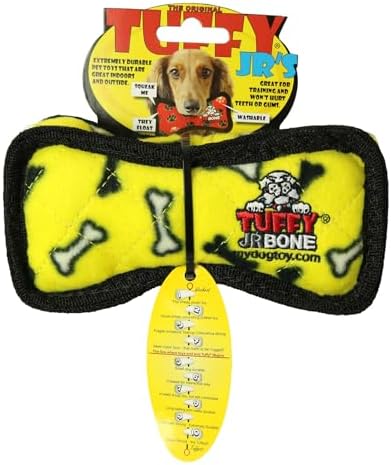 TUFFY - World's Tuffest Soft Dog Toy - Junior Bone -Squeakers -Multiple Layers. Made Durable, Strong & Tough.Interactive Play(Tug, Toss & Fetch). Machine Washable & Floats (Yelllow Bone, Bone2 2 Pack)