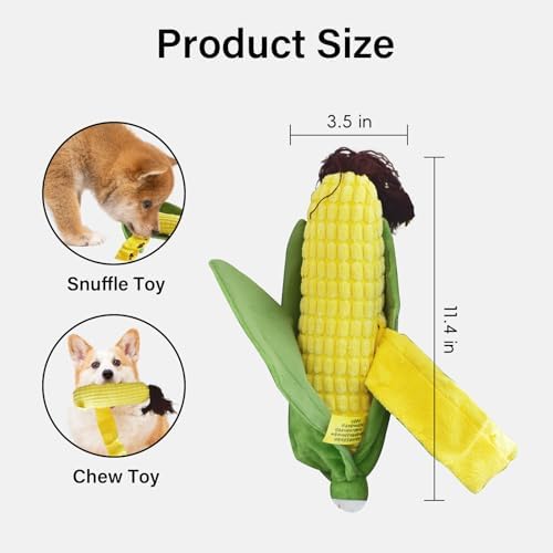 Dog Enrichment Toys, Cute Corn Design, Squeaky & Crinkle Dog Chew Toy, Treat Dispenser for Small & Medium Dogs & Cats, Stress-Relieving Interactive