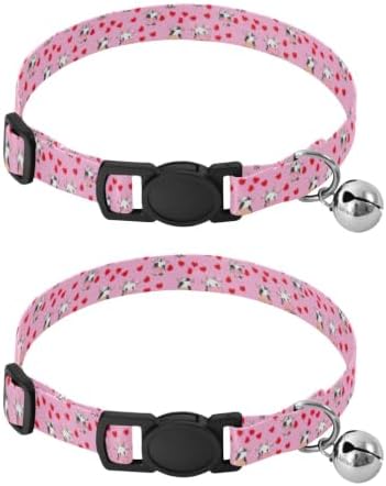 Cute Cows Red Hearts Collar for Kitten, 2 Pack Kitten Bell Collar