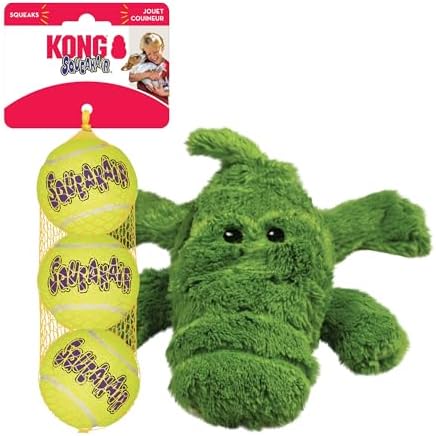 KONG Cozie Ali Alligator and SqueakAir Balls, 3 Pack, for Small Dogs