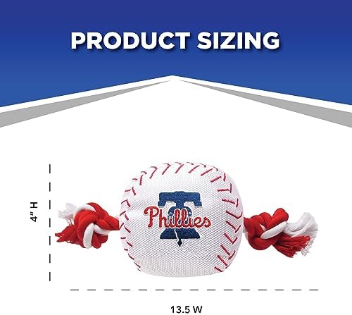 MLB PHILADELPHIA PHILLIES Baseball Rope Toy for DOGS & CATS. Tough nylon, Sporty Baseball Design, Heavy-duty ropes with Inner SQUEAKER