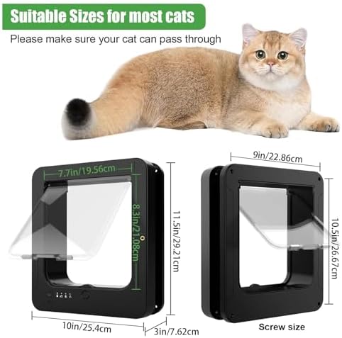 Microchip Cat Door - Smart 4-Way Locking Pet Door with Remote Control and Two Sensor Collars for Safe Entry, Automatic Sensor Gate for Cats Dogs, Doorway, Wall, Patio, Porch, Balcony, Hallway, Home