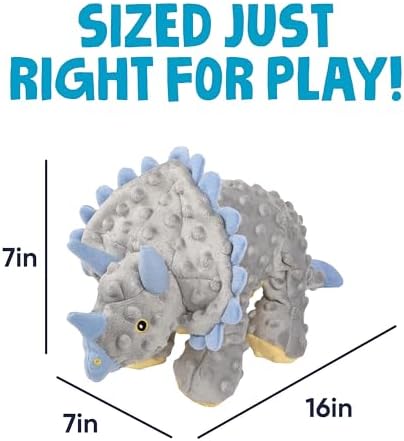 goDog Dinos Frills Squeaky Plush Dog Toy with Chew Guard Technology, Durable Fabric & Squeaker for Active Play, Gray, Large