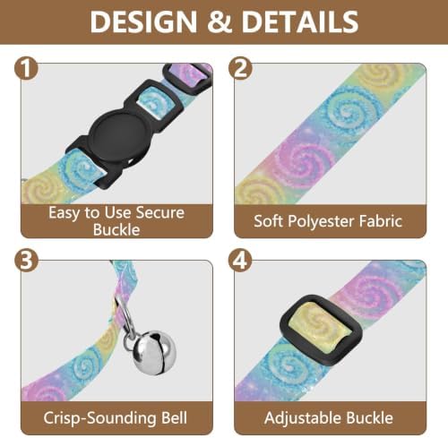 Rainbow Swirl Tie Dye Soft Cat Collar, 2 Pack Dog Collar with Bell