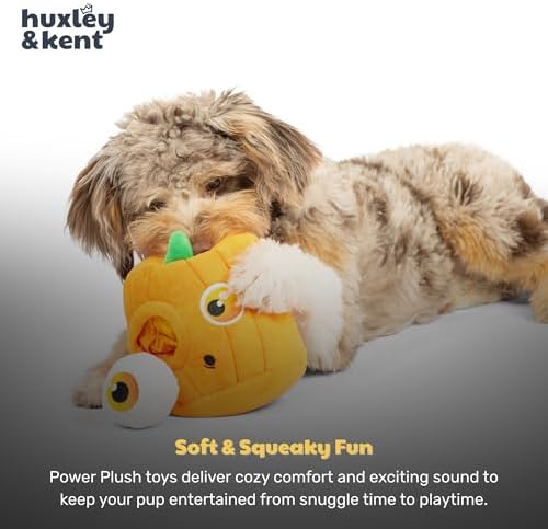 Huxley & Kent Interactive Halloween Funny Dog Toy w/Squeaker – Power Plush Puzzle Dog Toys for Small, Medium & Large Dogs – Treat Hiding Play Time - Pop 'n Fetch Pumpkin Pop-Eye