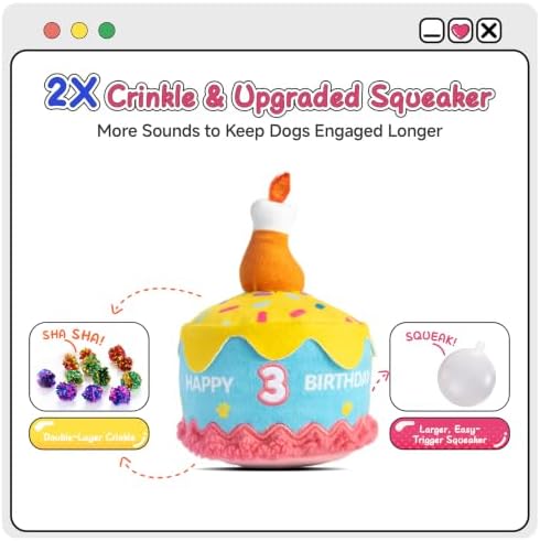 Dog Birthday Cake Toy Decorations, Larger Squeaky Plush Dog Cake Toys