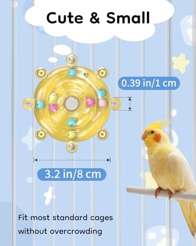 Pawfly Bird Toys for Parakeets, Colorful Spinning Wheel Chew Toy, Interactive Spinner Rattle Parrot Toys, Cockatiel Toy, Parakeet Toys, Bird Cage Accessories for Entertainment Chewing Exercise, Yellow