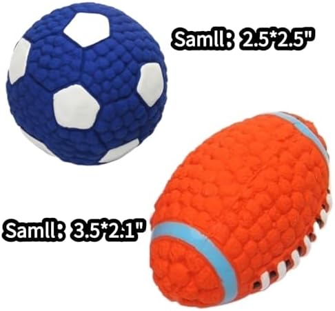 Squeaky Chew Dog Toys Interactive Sports Balls with Squeaker Soft Latex Rubber Bouncy Fetch Ball Toy (Soccer, Volleyball, Football, Tennis) for Puppy & Dog (Soccer+Football,Small)