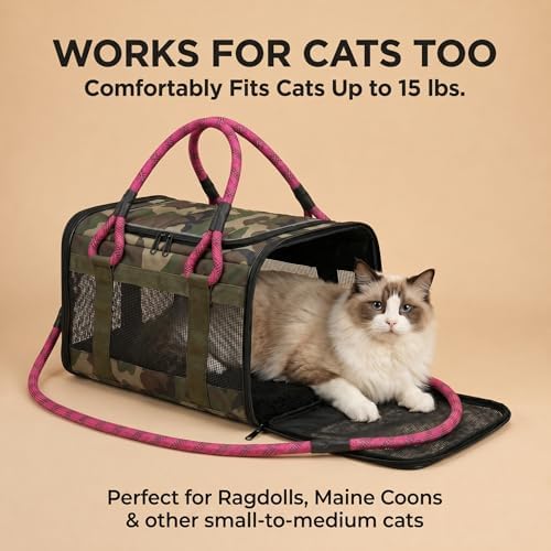 Soft-Sided Pet Carrier, Camo Pink, 19.7 x 11.8 x 11.4 in