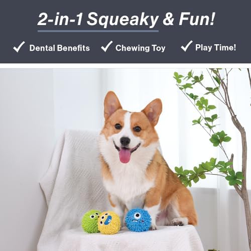 HugSmart Pet – Spiky Monster Dog Balls (3-Pack) | Plush Squeaky Ball for Dogs, Small, Medium Breeds ｜No Stuffing, Interactive Fetch, Squeaky Dog Toys for Aggressive Chewers, Designed in Canada