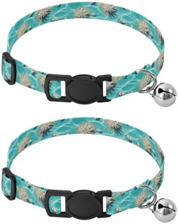 2 Pack Cat Collar Underwater Beach Scenes Sand Dog Collar with Bell, Adjustable 10.6 to 17.1 Inches