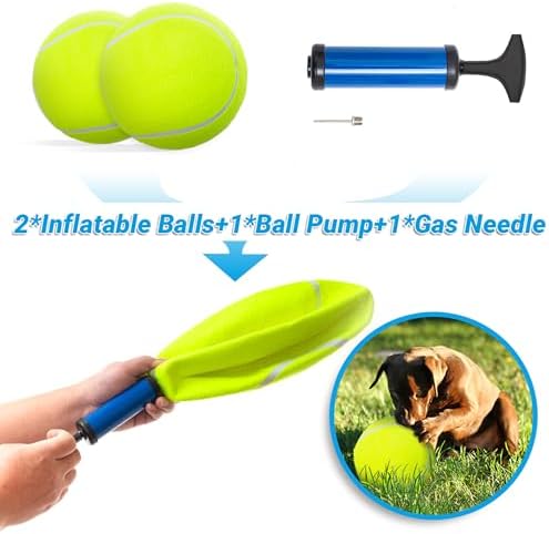 9.5" Large Dog Tennis Balls (2-Pack), Inflatable Toy with Pump