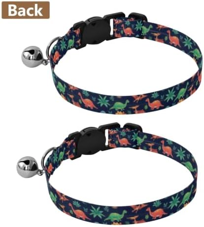2 Pack Dog Collar Cartoon Dinosaurs Dog Collar with Bell, Adjustable Length 10.6" to 17.1"